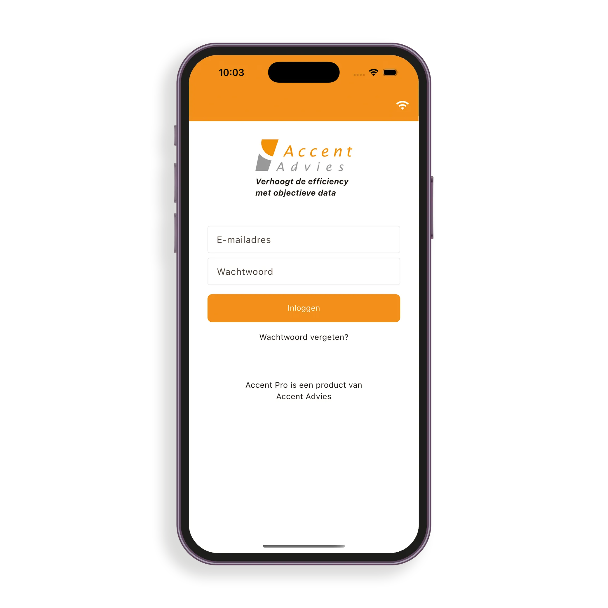 AccentPro app — inlogscherm