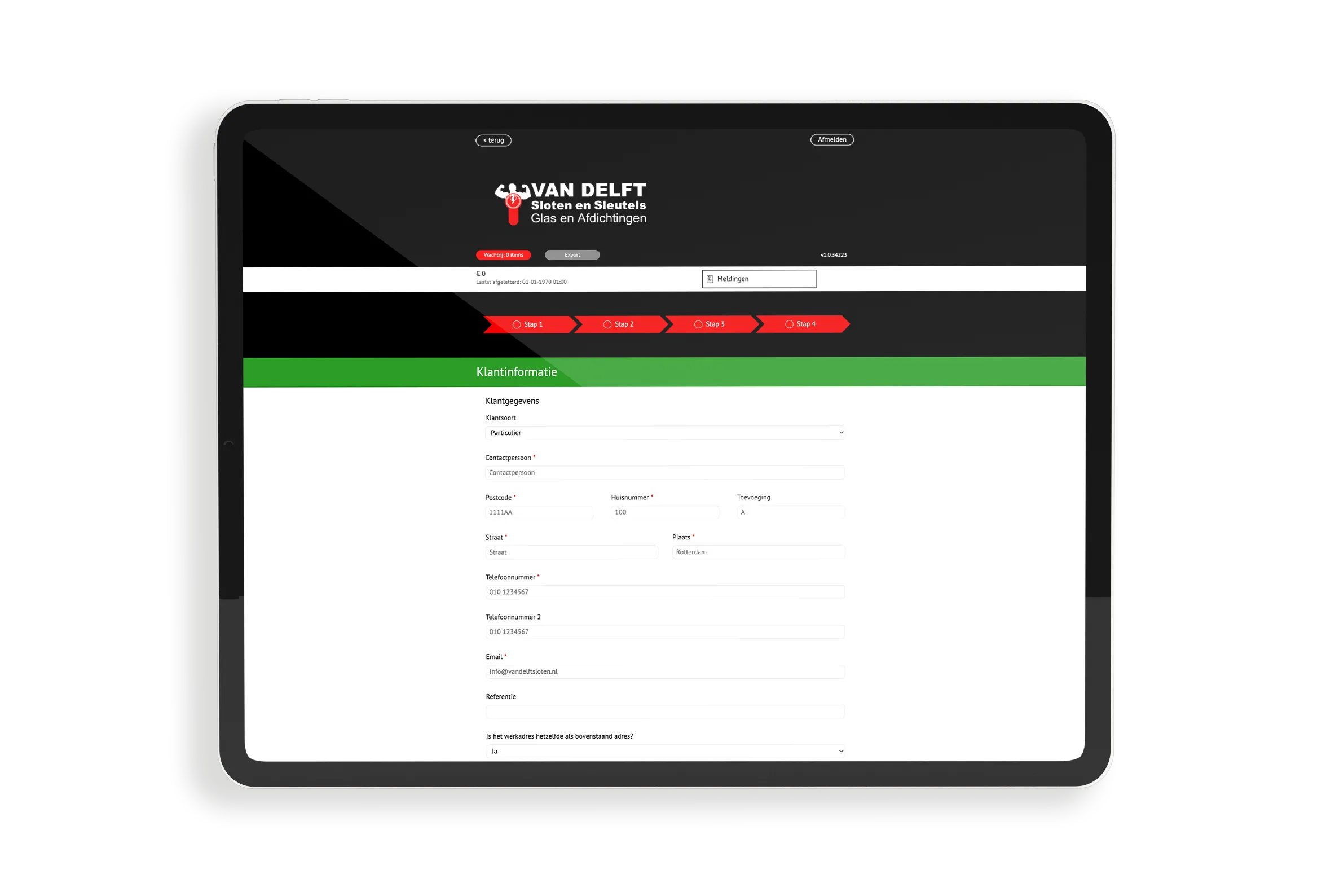 Van Delft work order system — work order