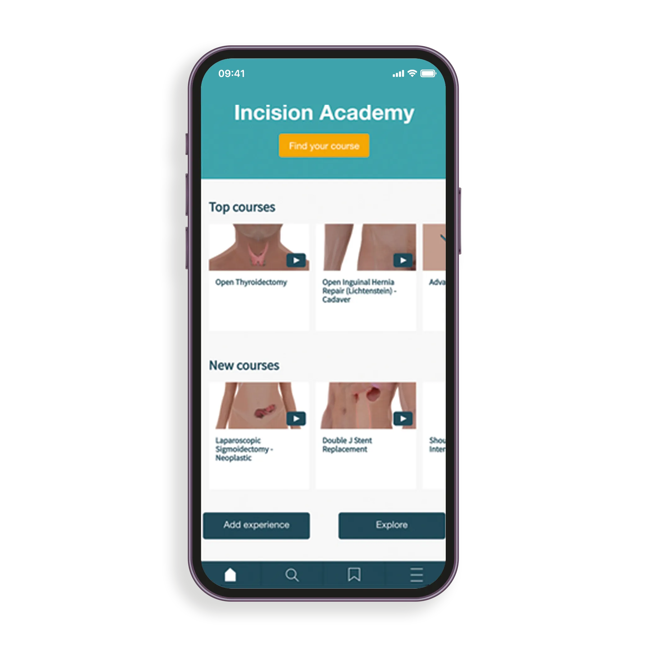 Incision Academy app — dashboard met cursusoverzicht
