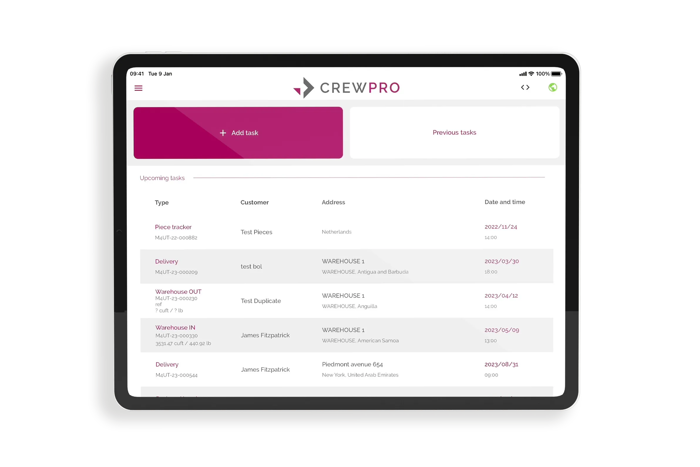 Move4U CrewPro app — home overzicht inboedelbeschrijving